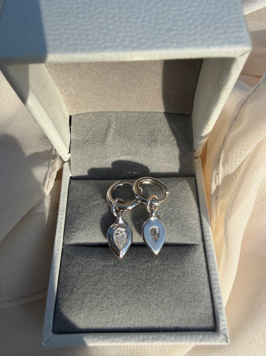 Zoe Pear Moissanite Huggie Drop Earrings – 925 Sterling Silver