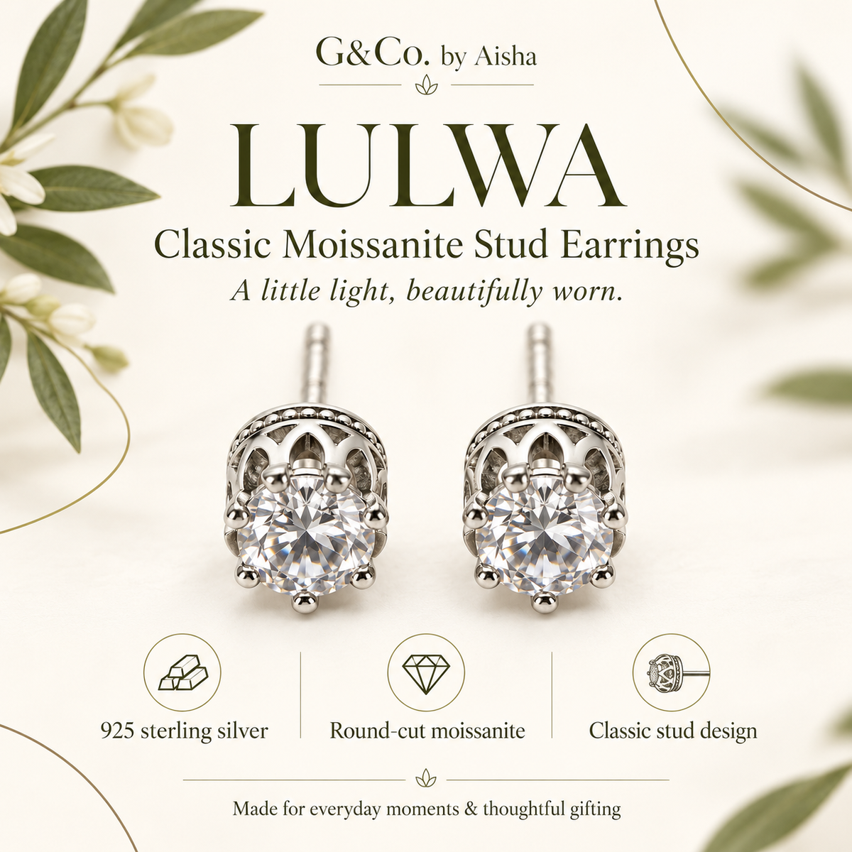 Lulwa moissanite stud earrings product information