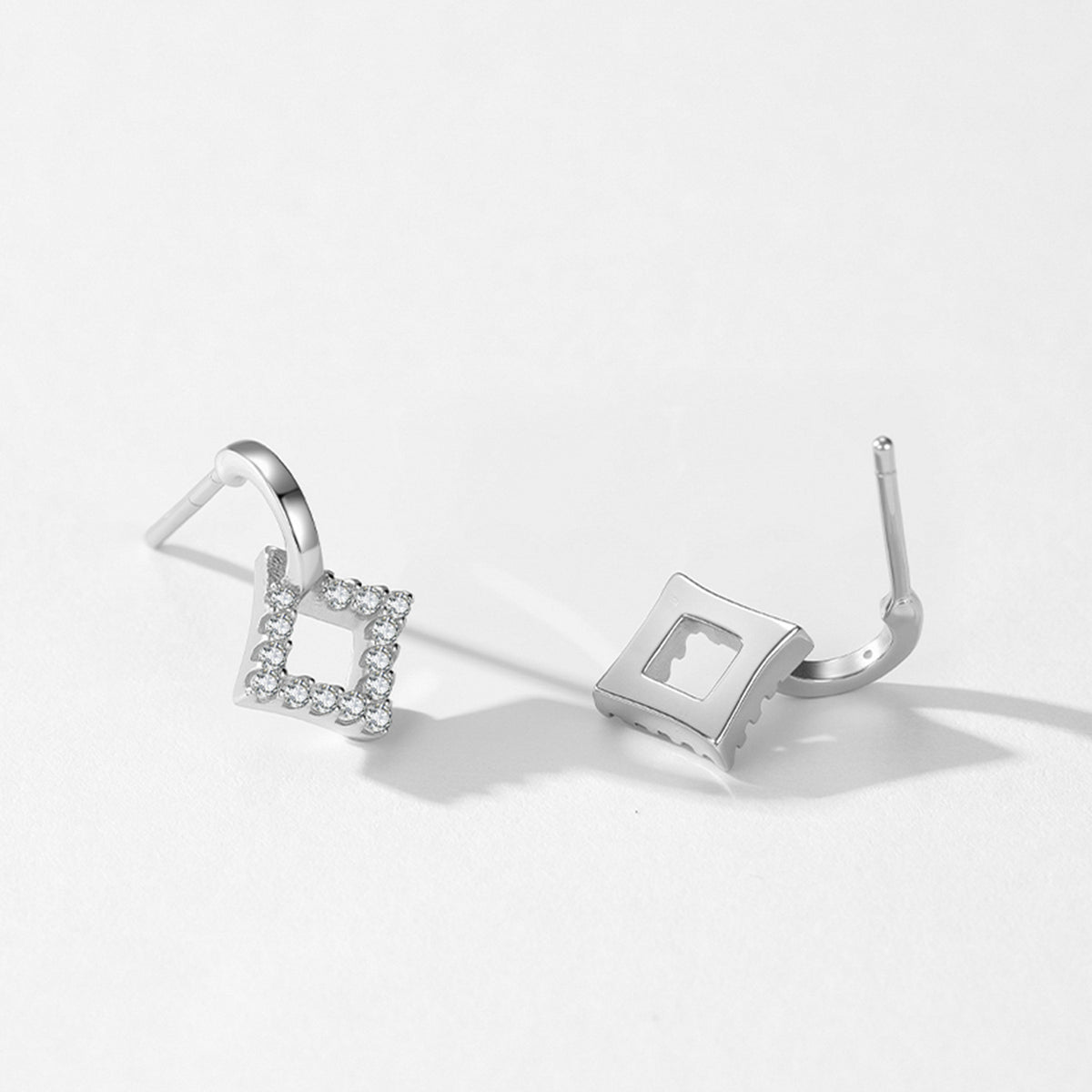 Losange open rhombus sparkle drop earrings, view 7: open rhombus drops lined with clear accents, 925 sterling silver, Dubai