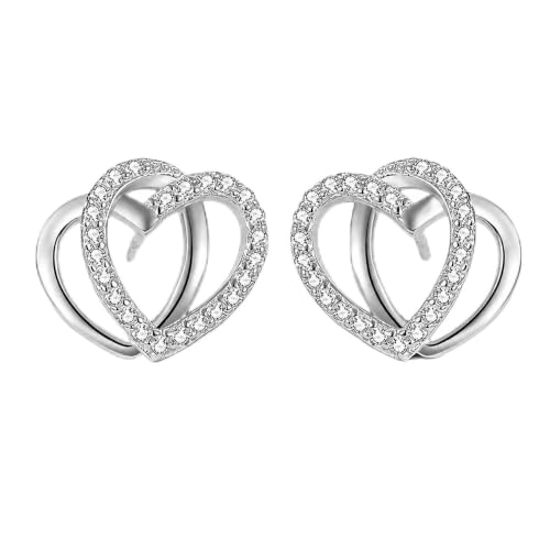 Hanan sparkling heart zircon stud earrings in 925 sterling silver