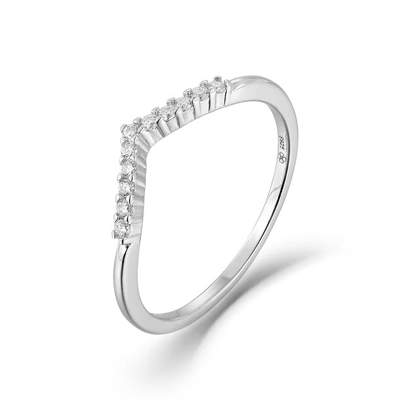 Dina rhodium-plated moissanite ring in 925 sterling silver, front view