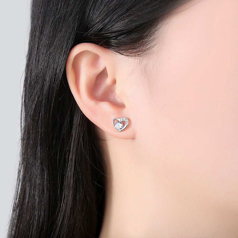 Qalbi Heart CZ Stud Earrings – 925 Sterling Silver