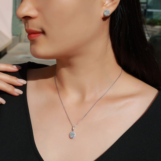 Orlena Oval Halo Moissanite Necklace & Stud Earrings Set – 925 Sterling Silver