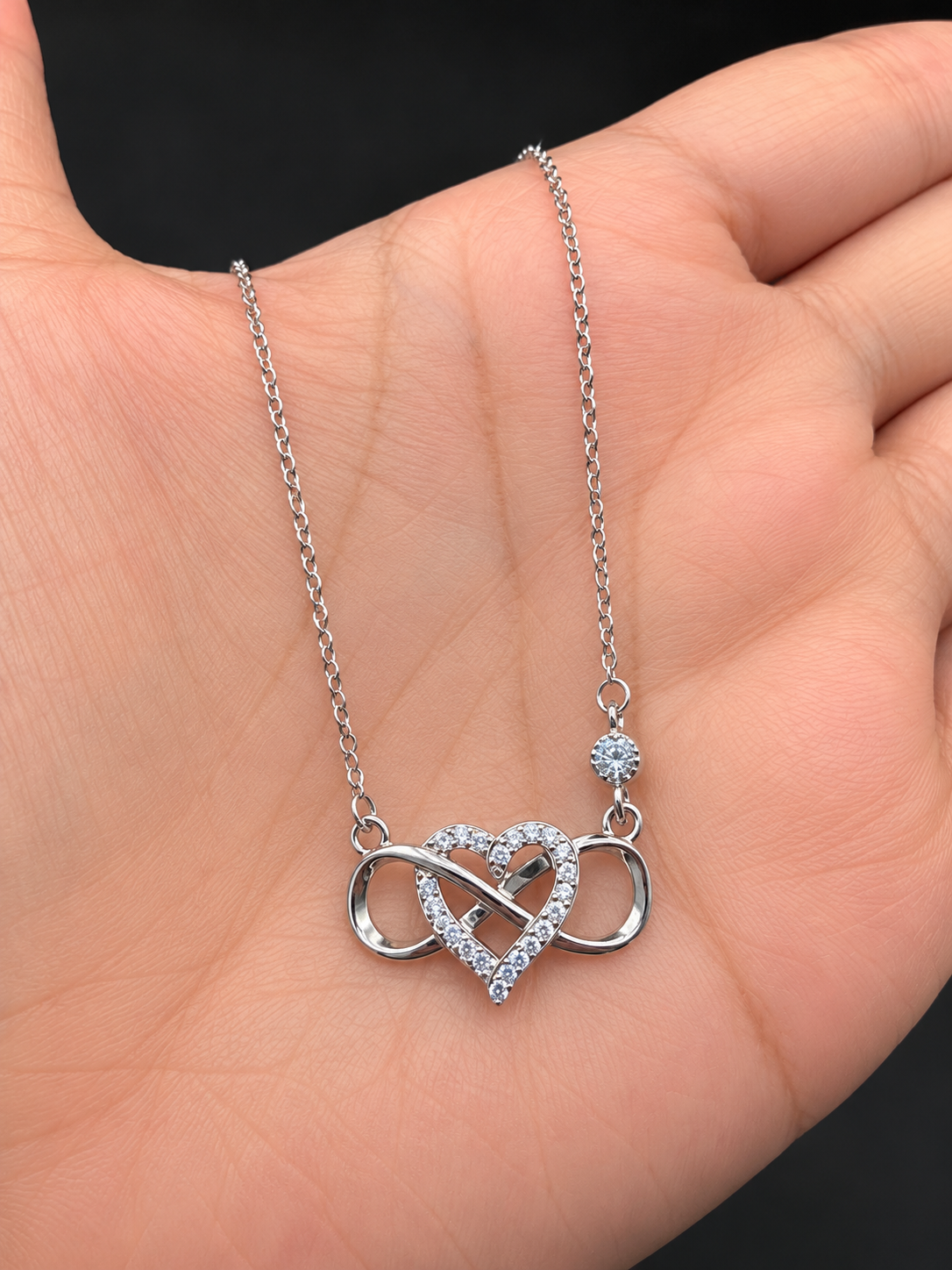 Abad infinity heart necklace, view 3, 925 sterling silver, Dubai
