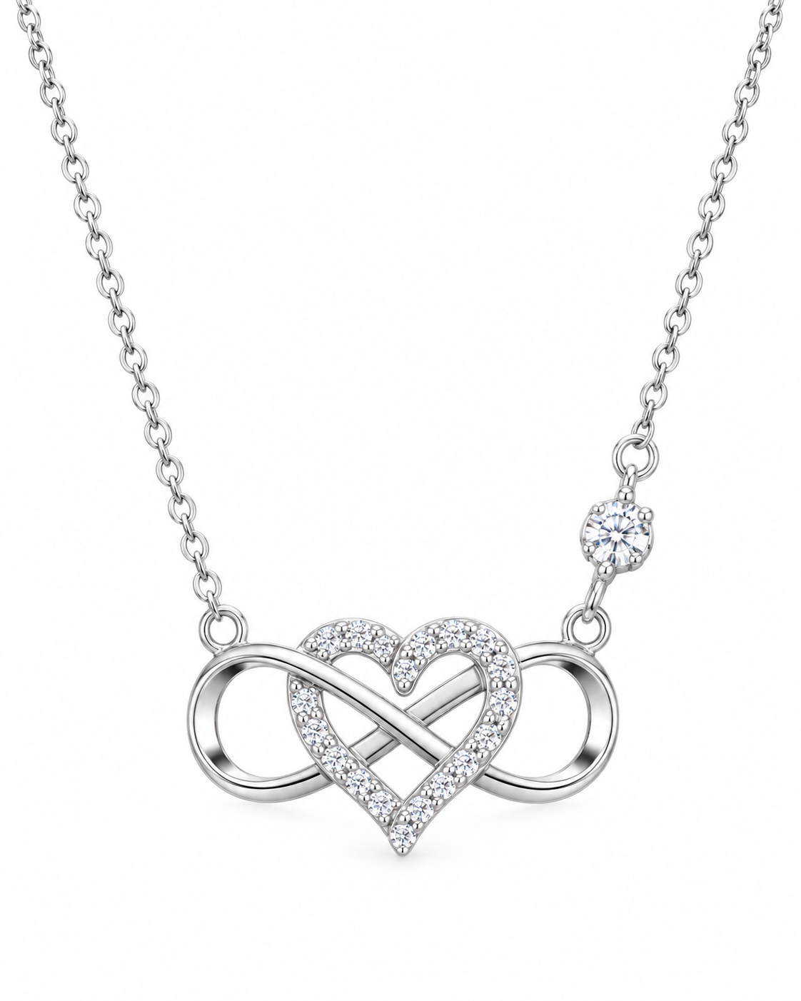 Abad infinity heart necklace close-up, 925 sterling silver, Dubai