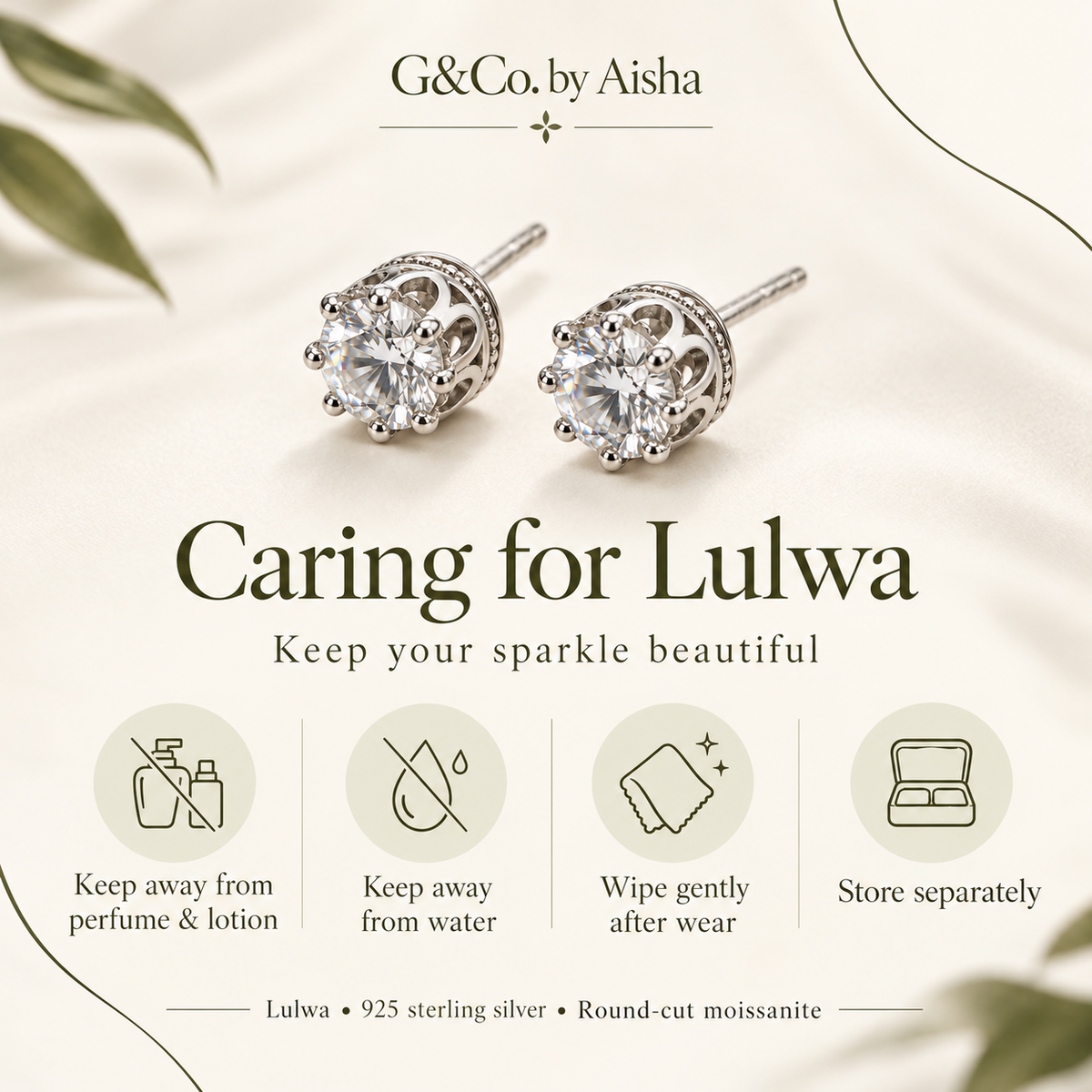 Lulwa earrings jewellery care guide