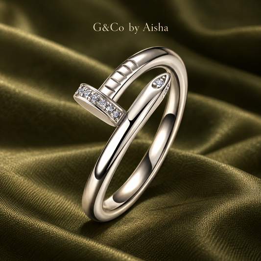 Alina nail-wrap moissanite ring, view 2: sculptural nail-shaped wrap band with moissanite, 925 sterling silver, Dubai