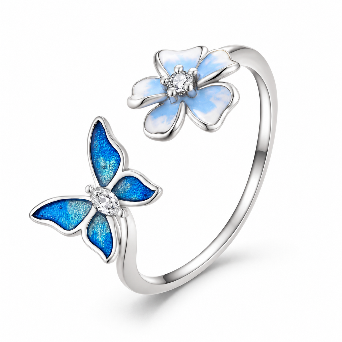 Aurevelle moissanite & enamel ring close-up: moissanite sparkle with enamel detailing, 925 sterling silver, Dubai