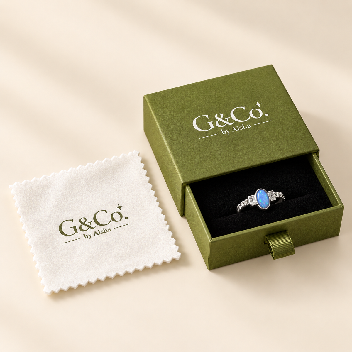 Aurevia moissanite & opal ring, view 7: moissanite and opal stones on a rhodium-plated band, 925 sterling silver, Dubai
