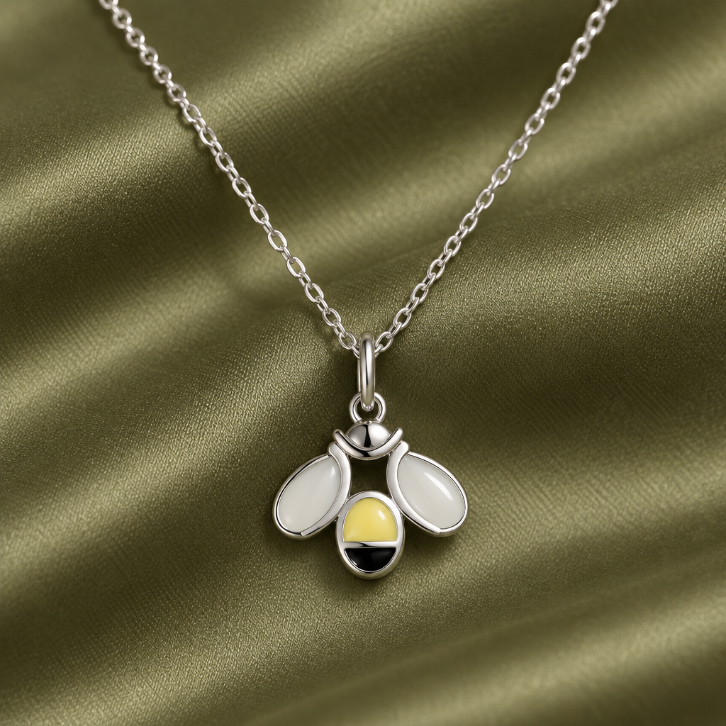 Brier little bee enamel pendant necklace, view 3: bee pendant with white wings and yellow-black enamel, Dubai