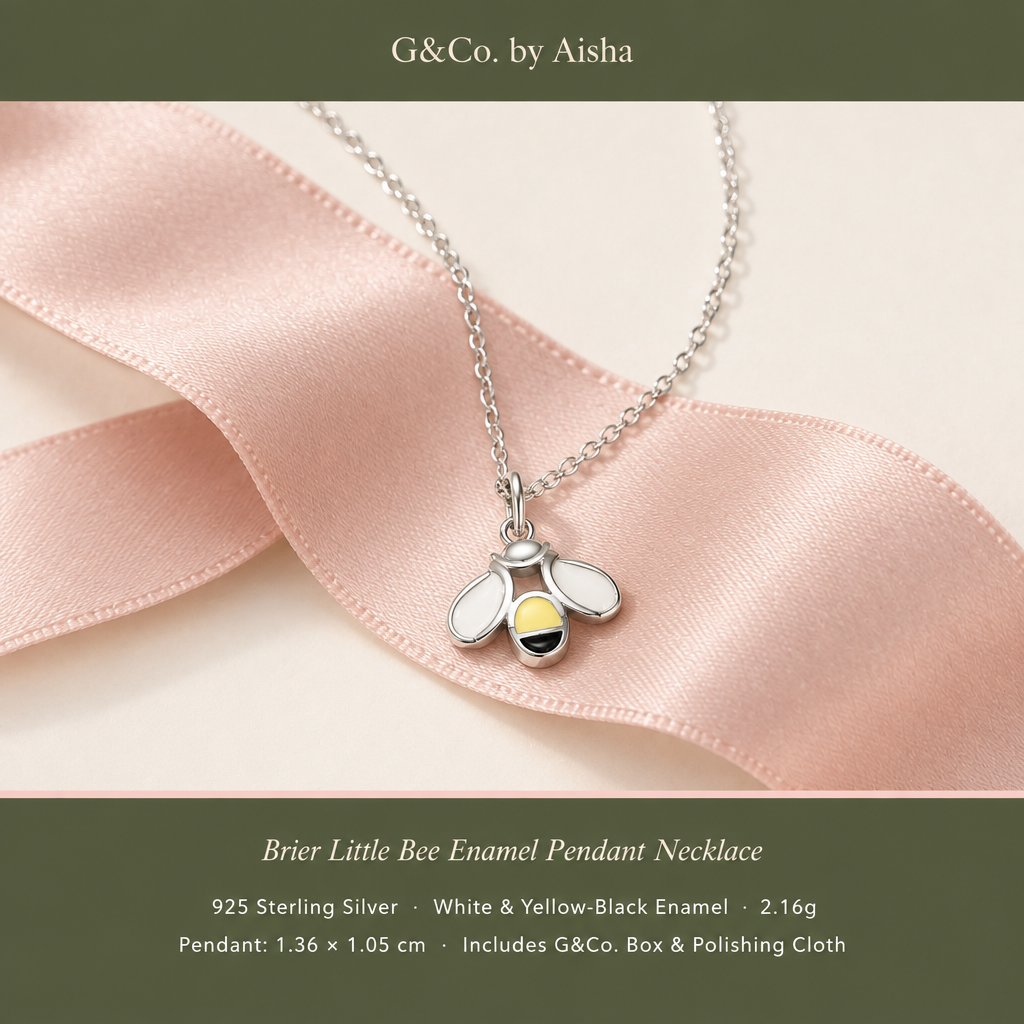 Brier little bee enamel pendant necklace, view 5: bee pendant with white wings and yellow-black enamel, Dubai