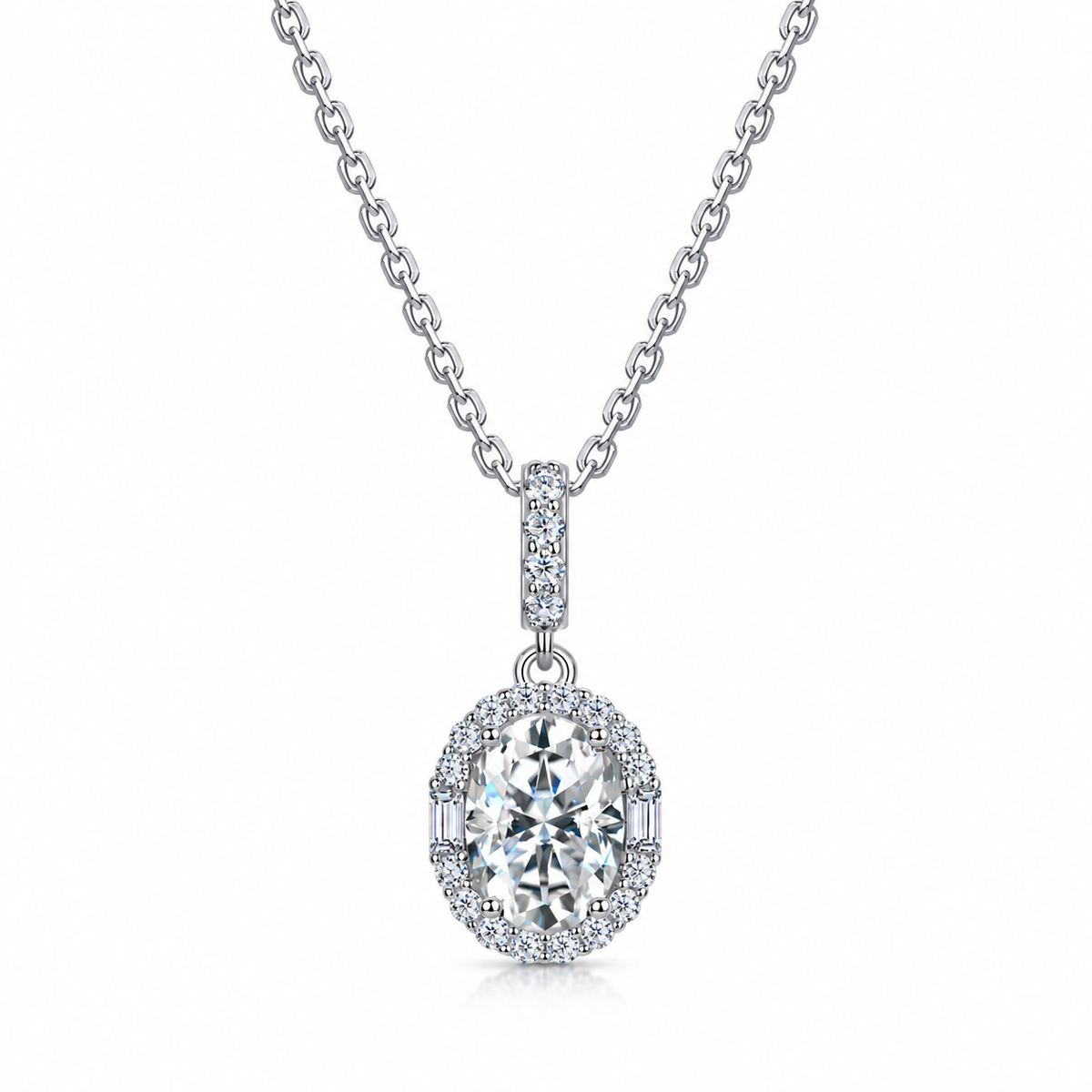 Celestia oval halo moissanite pendant necklace