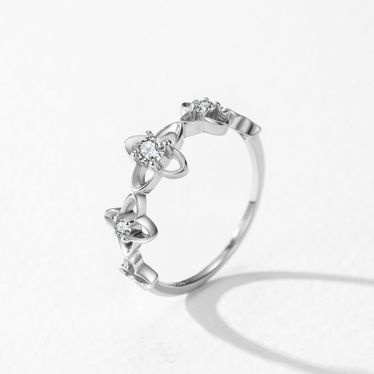 Dunya stellar clover CZ band ring, view 2: full band of open clover motifs set with CZ, 925 sterling silver, Dubai