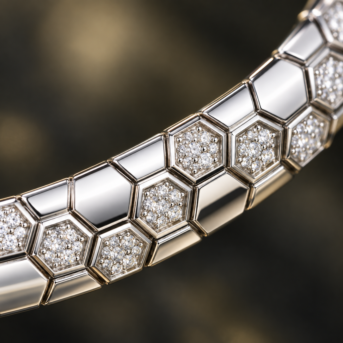 Hexelle honeycomb CZ bracelet, view 6: linked hexagon honeycomb bracelet set with white CZ, 925 sterling silver, Dubai