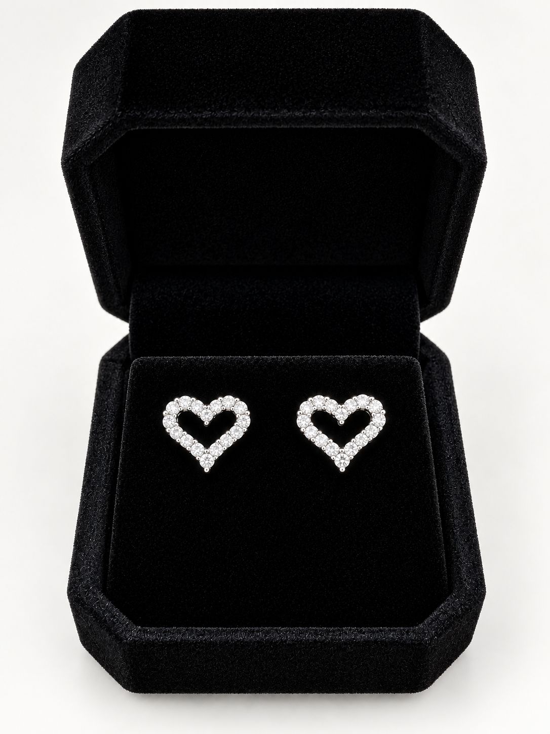 Hiba open-heart moissanite stud earrings, view 3: open-heart studs set with small round moissanite, Dubai
