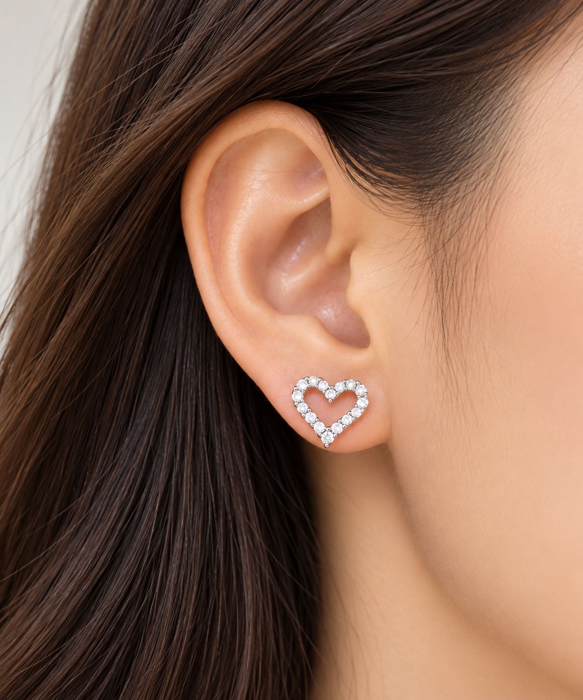 Hiba open-heart moissanite stud earrings, view 4: open-heart studs set with small round moissanite, Dubai