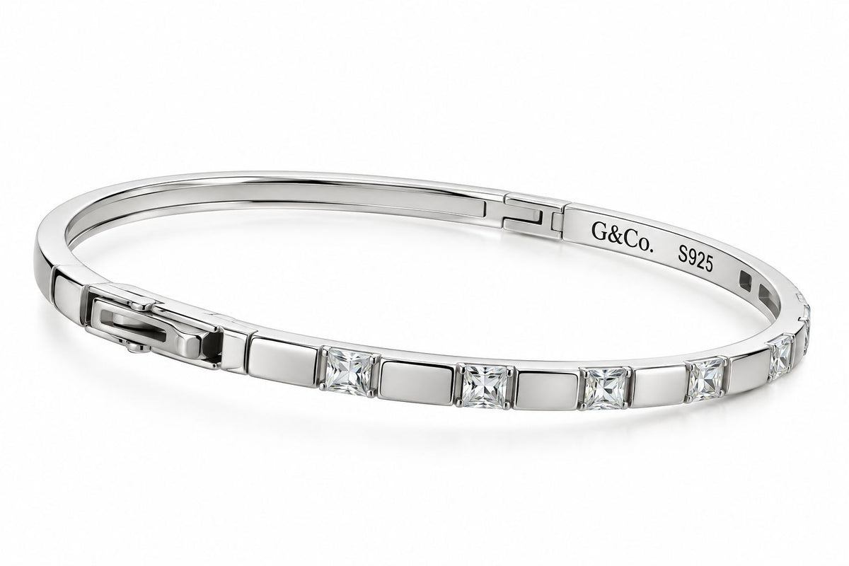 Kira CZ bangle bracelet, view 5: polished rhodium-plated bangle set with CZ, 925 sterling silver, Dubai