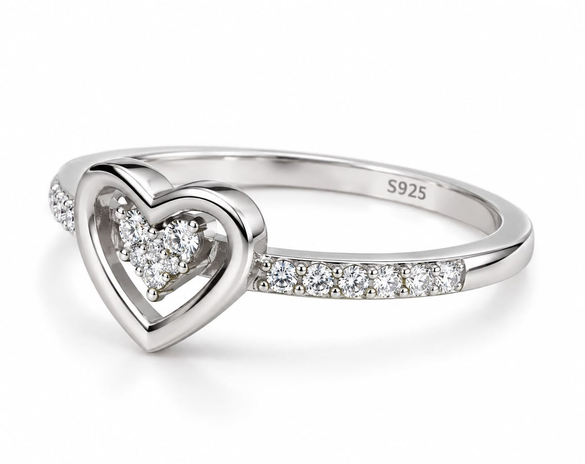 Layla open double heart moissanite ring, view 3: open double heart with white moissanite accents, Dubai