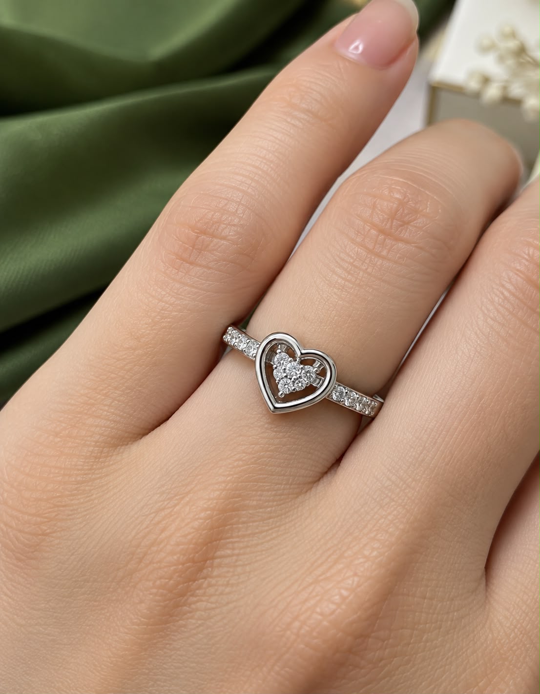 Layla open double heart moissanite ring, view 6: open double heart with white moissanite accents, Dubai