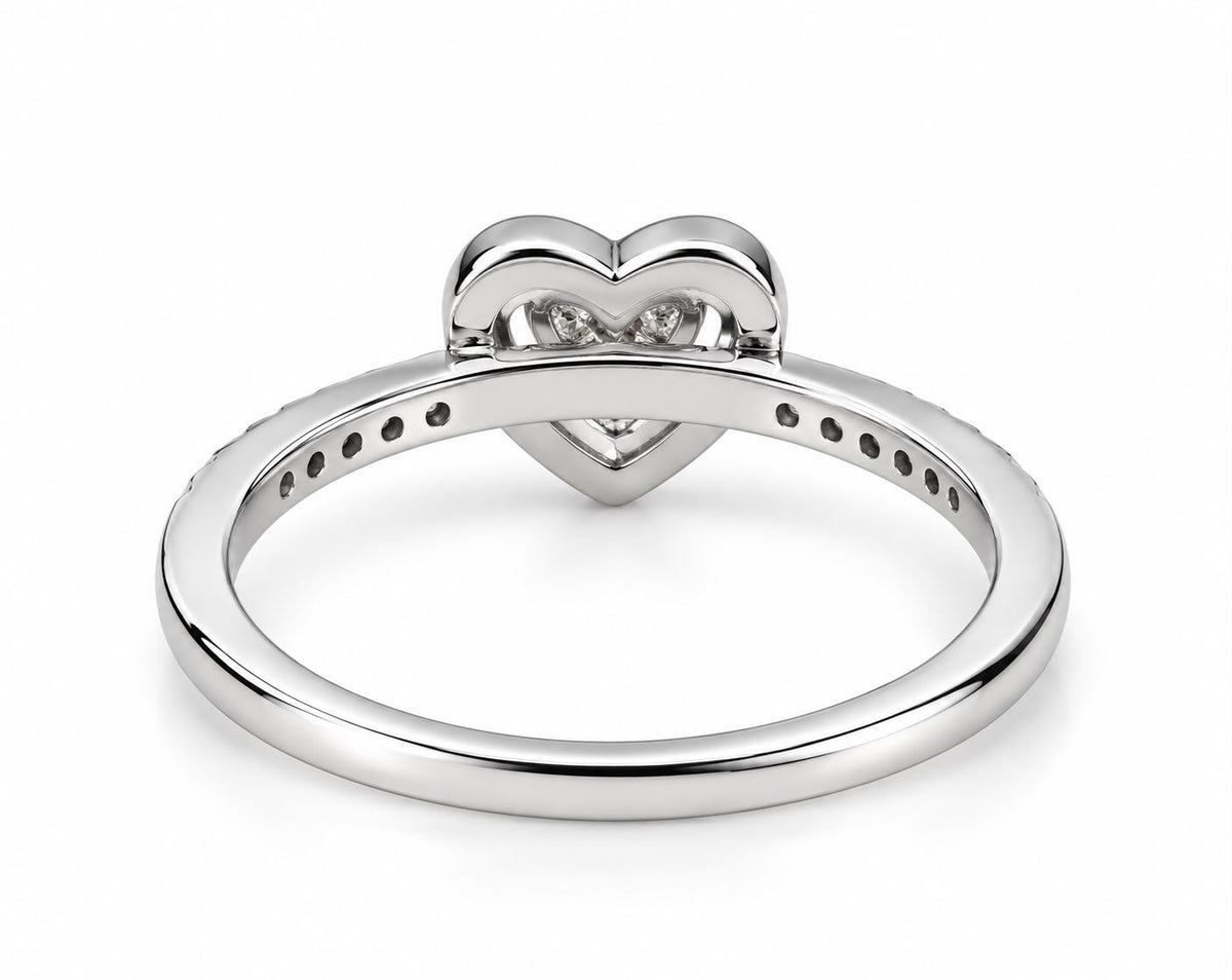 Layla open double heart moissanite ring, view 4: open double heart with white moissanite accents, 925 sterling silver, Dubai