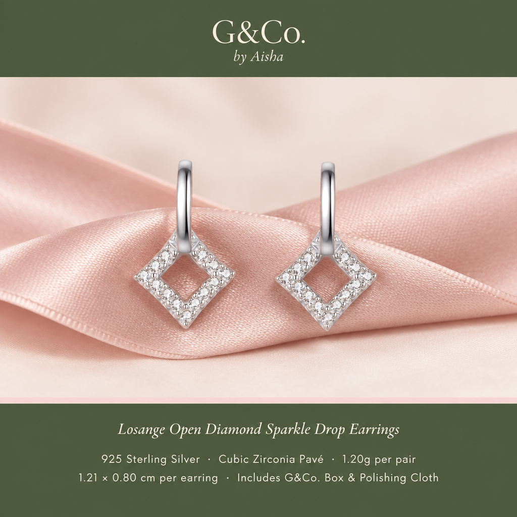 Losange open rhombus sparkle drop earrings, view 3: open rhombus drops lined with clear accents, Dubai