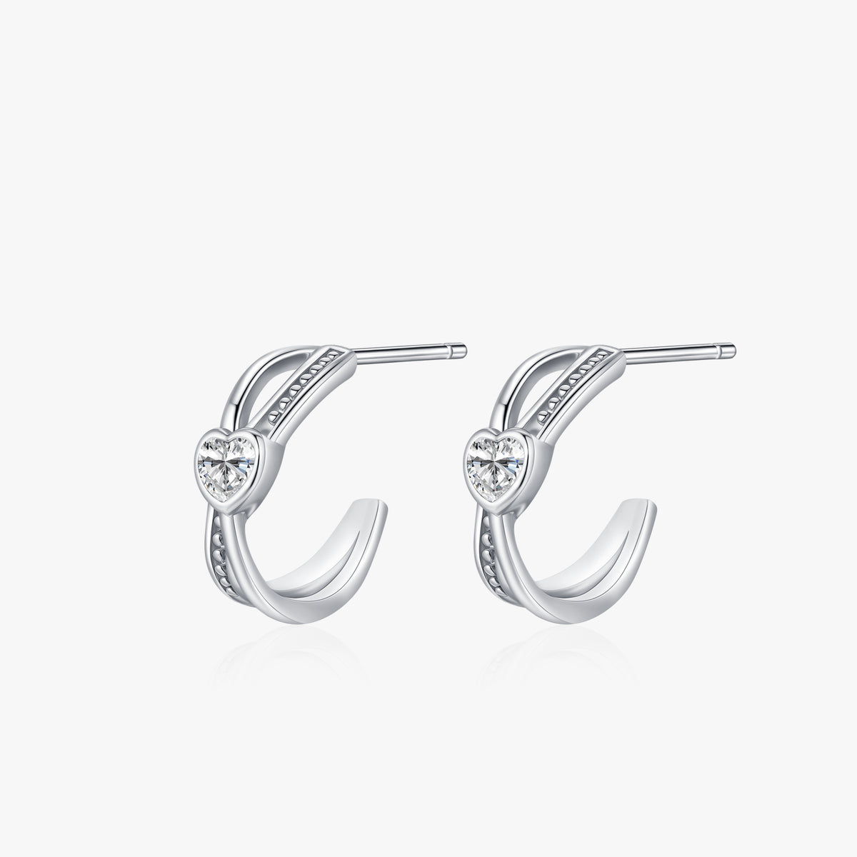 Maya heart ring & open-hoop earrings set, view 6: layered heart ring with matching open-hoop studs, 925 sterling silver, Dubai