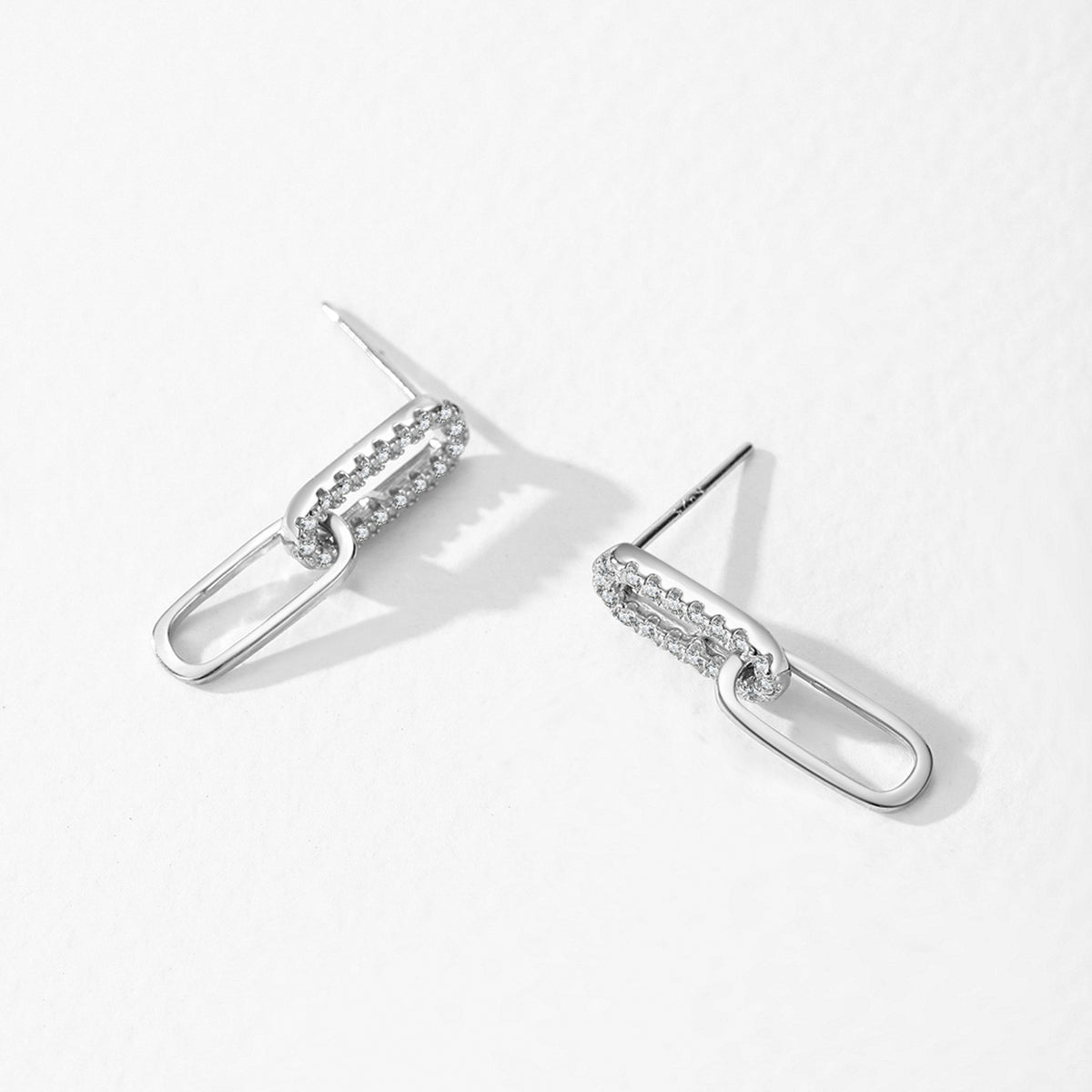 Nadia twin-link pavé CZ drop earrings, view 4: pavé link with a polished link drop, 925 sterling silver, Dubai
