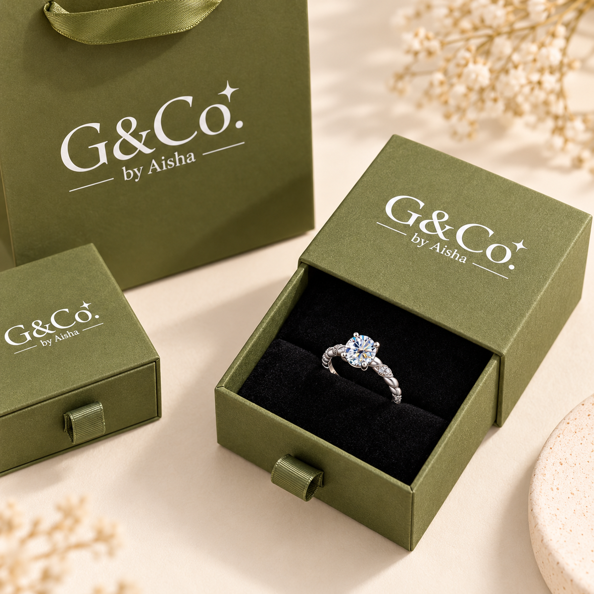 Nora twisted band moissanite solitaire ring, view 6: 1 ct round moissanite on a twisted band, 925 sterling silver, Dubai