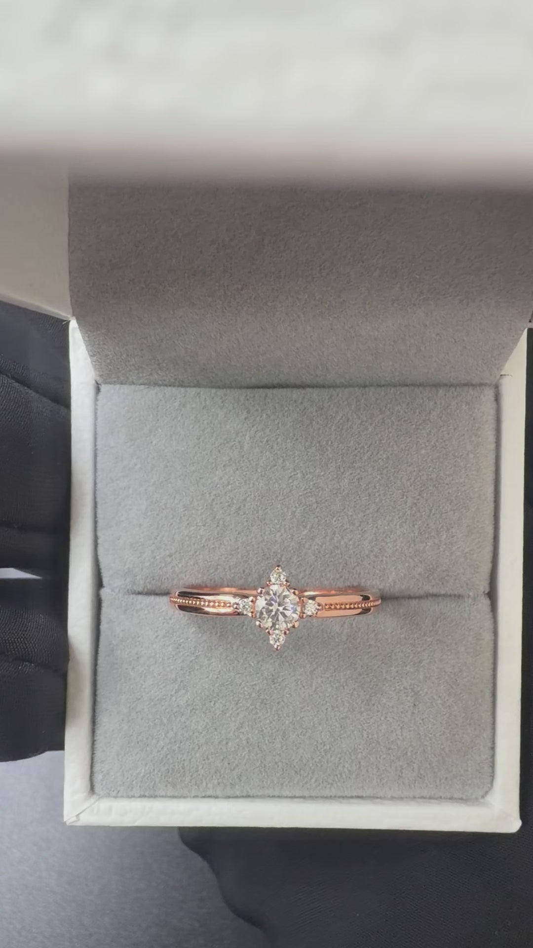 Video of the Rosette Radiance five-stone moissanite ring sparkling