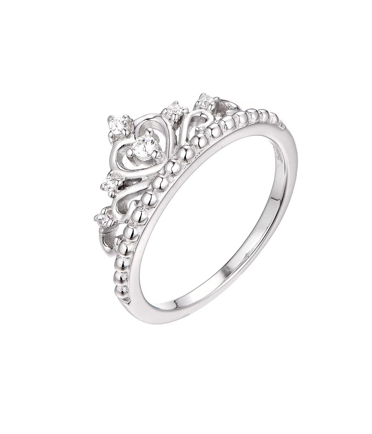 Princess crown double-heart moissanite ring close-up: crown-inspired double heart with white moissanite, Dubai