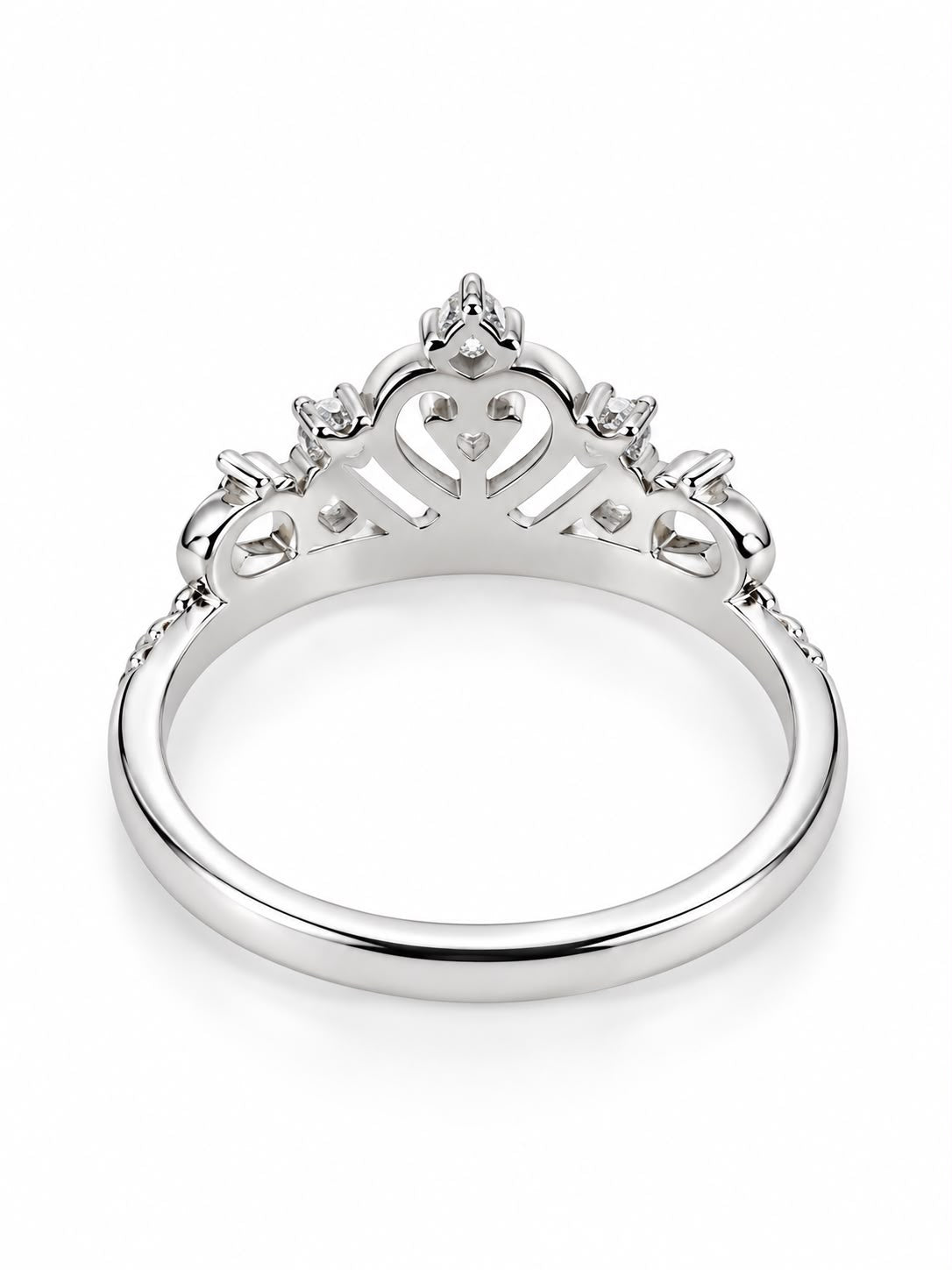 Princess crown double-heart moissanite ring, view 2: crown-inspired double heart with white moissanite, Dubai