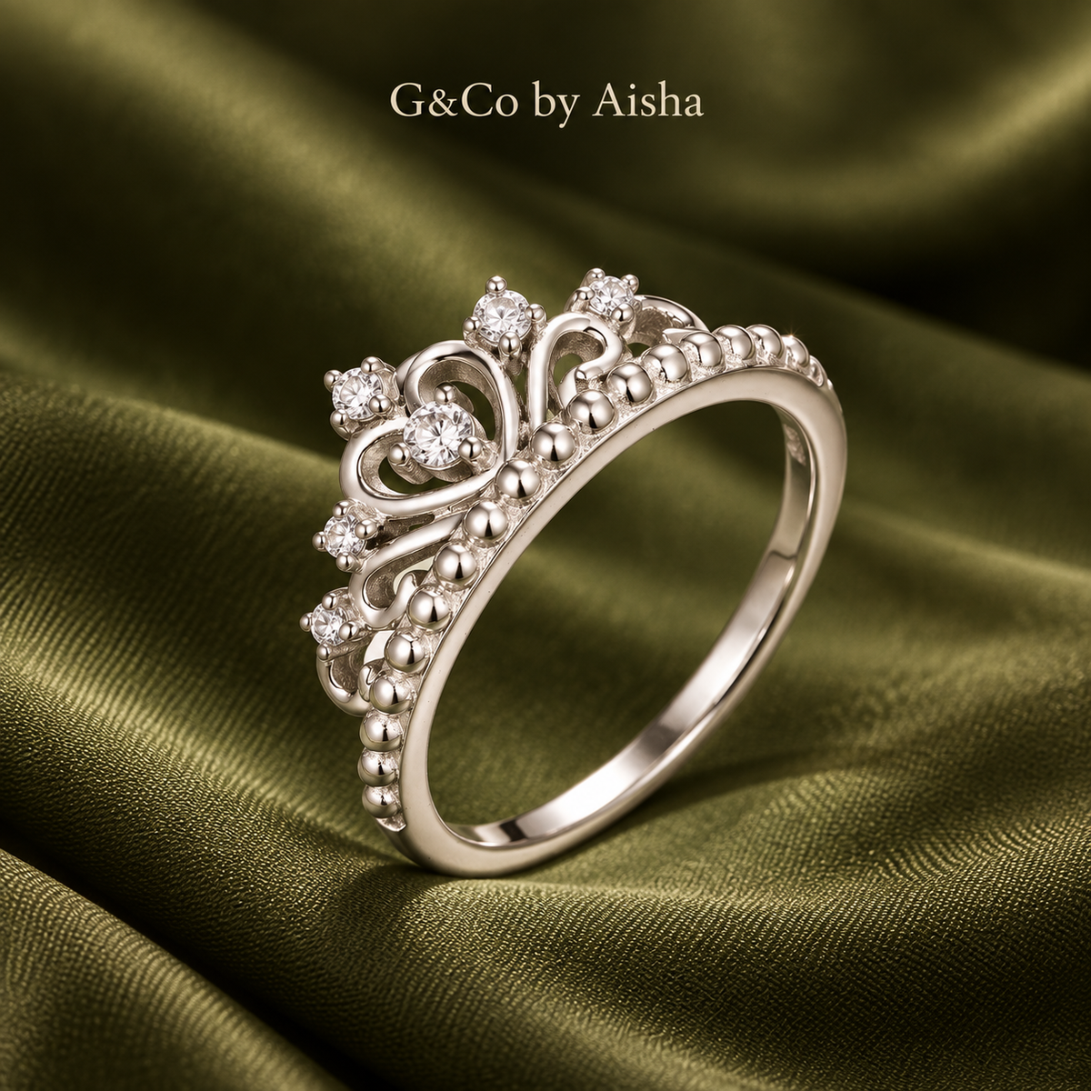 Princess crown double-heart moissanite ring, view 5: crown-inspired double heart with white moissanite, Dubai