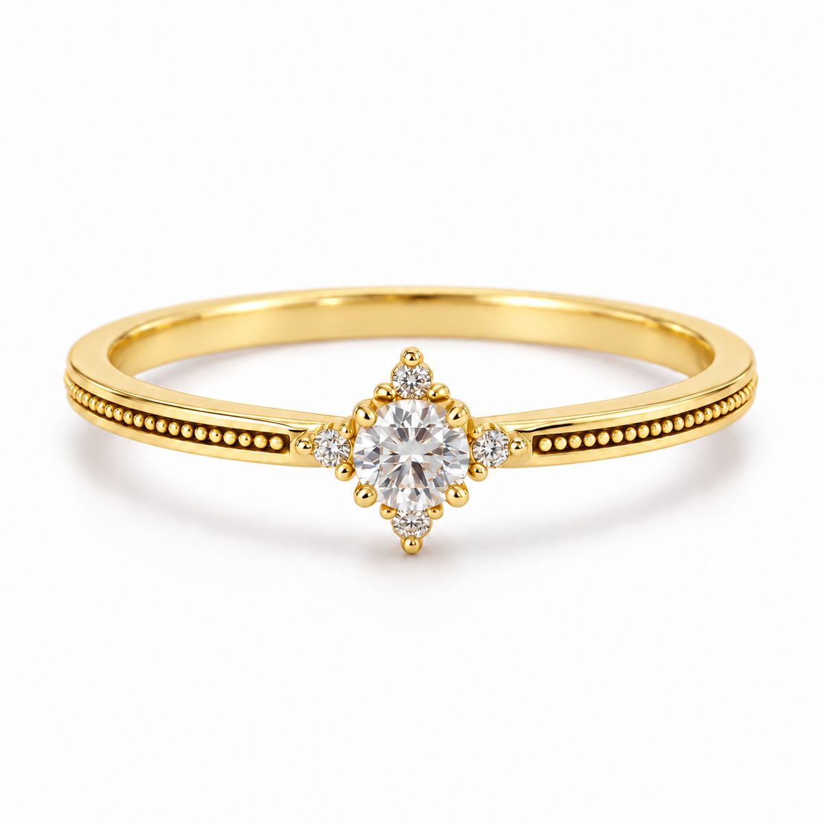 Rosette Radiance five-stone moissanite ring, view 8: round moissanite centre with four petite moissanite, Dubai