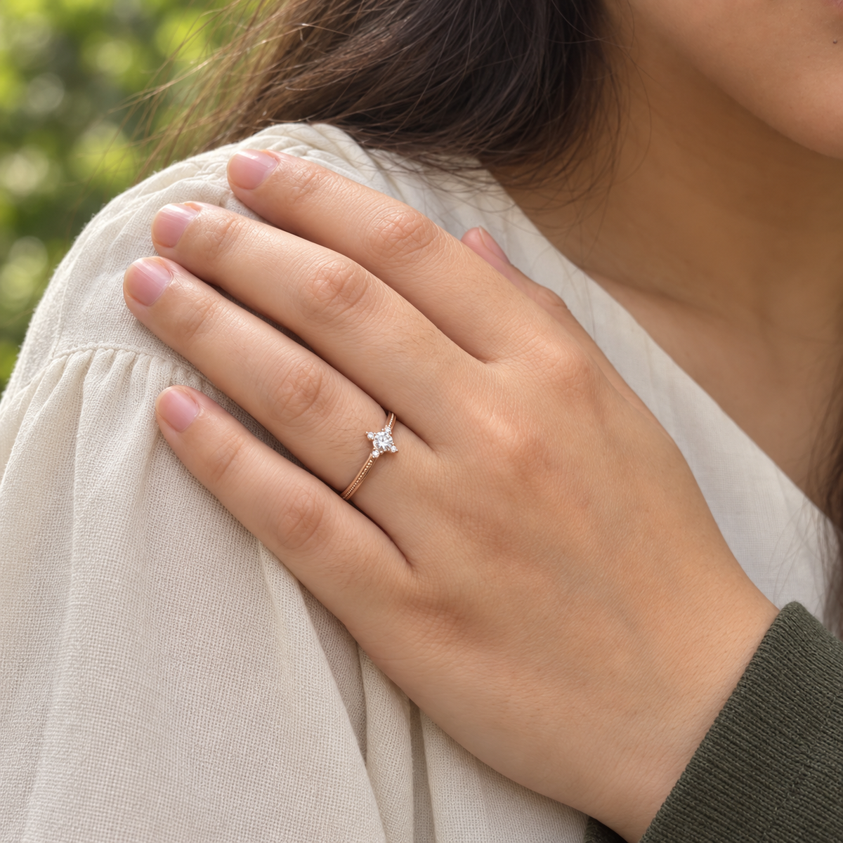 Rosette Radiance five-stone moissanite ring, view 4: round moissanite centre with four petite moissanite, Dubai