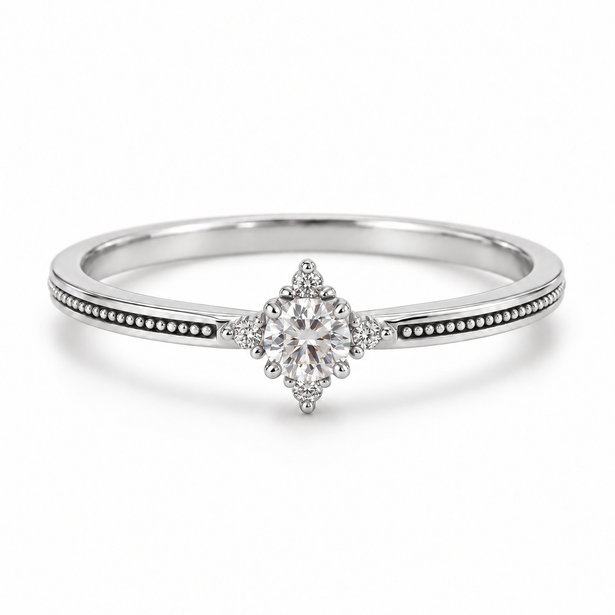 Rosette Radiance five-stone moissanite ring, view 7: round moissanite centre with four petite moissanite, Dubai