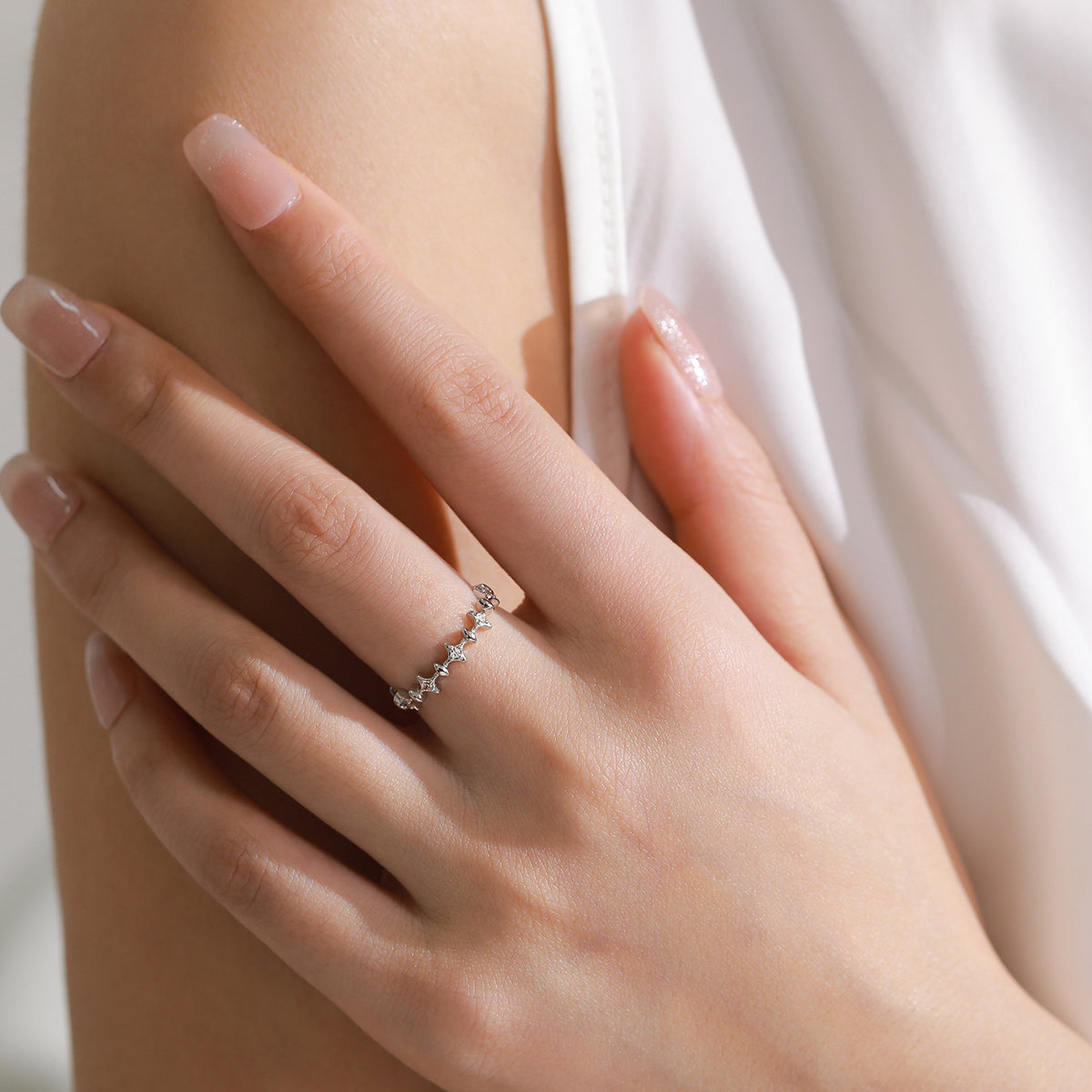 Stella starlit cross CZ band ring, view 3: full band of star-cross details set with CZ, 925 sterling silver, Dubai