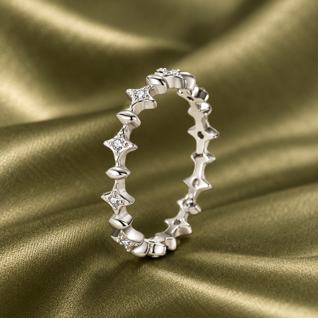 Stella starlit cross CZ band ring, view 4: full band of star-cross details set with CZ, 925 sterling silver, Dubai