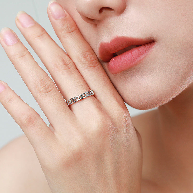 Thea linked bar sparkle band ring, view 2: polished bars alternating with stone-set bars, 925 sterling silver, Dubai